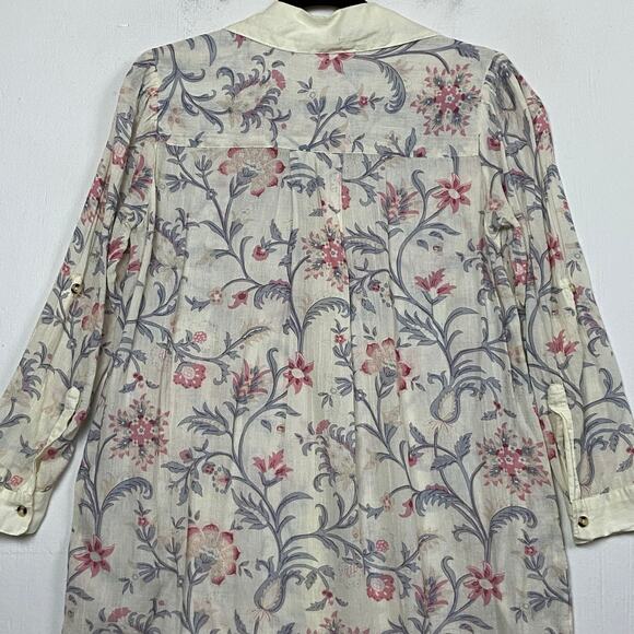 Sundance Fleur Chateau 100% Cotton Cream Pink Fray Floral Midi Dress Medium - Picture 7 of 13
